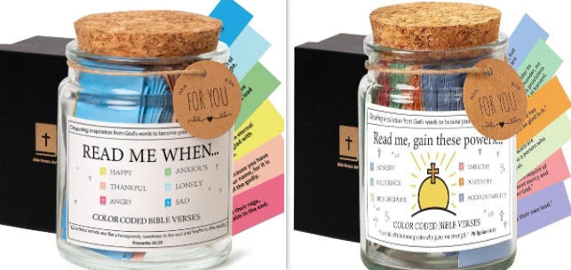 Bible Verses In A Jar glass container with cartoon design and 90 scripture verses