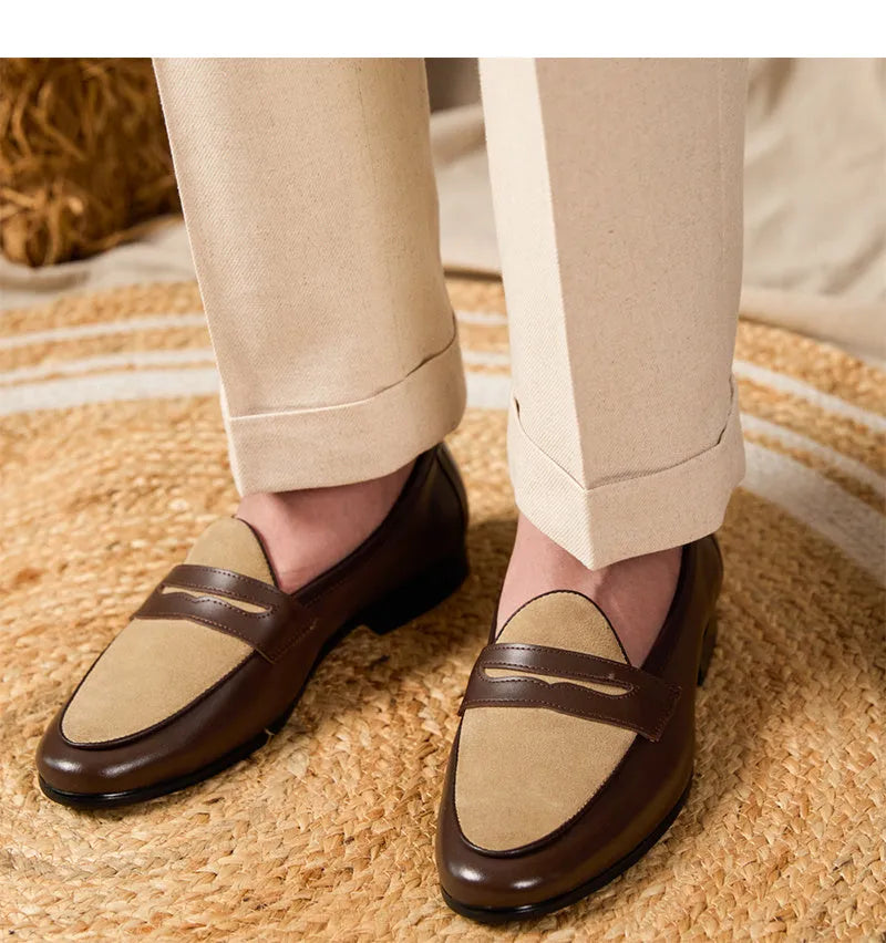 Men's Loafers with Kick-On Closure in Suede Leather - British-Style Casual Shoes in Coffee Grey - Sizes 38 to 44 - Rubber Sole and Pigskin Lining for Everyday Wear