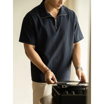 Men's loose-fit cedar green short-sleeve t-shirt made from ice silk polyester fabric.