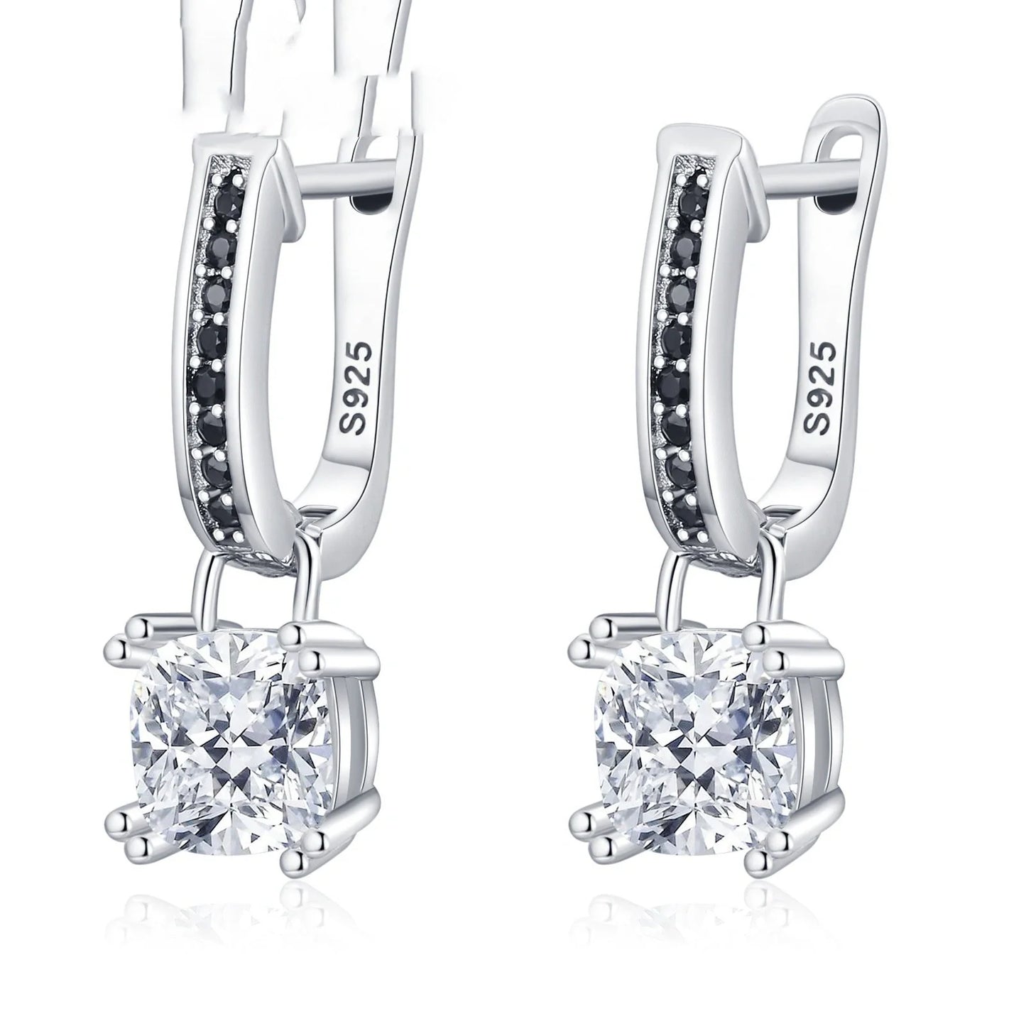 Copper-plated square zircon earrings with black inlay, modern geometric design