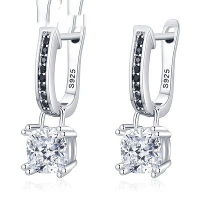Copper-plated square zircon earrings with black inlay, modern geometric design