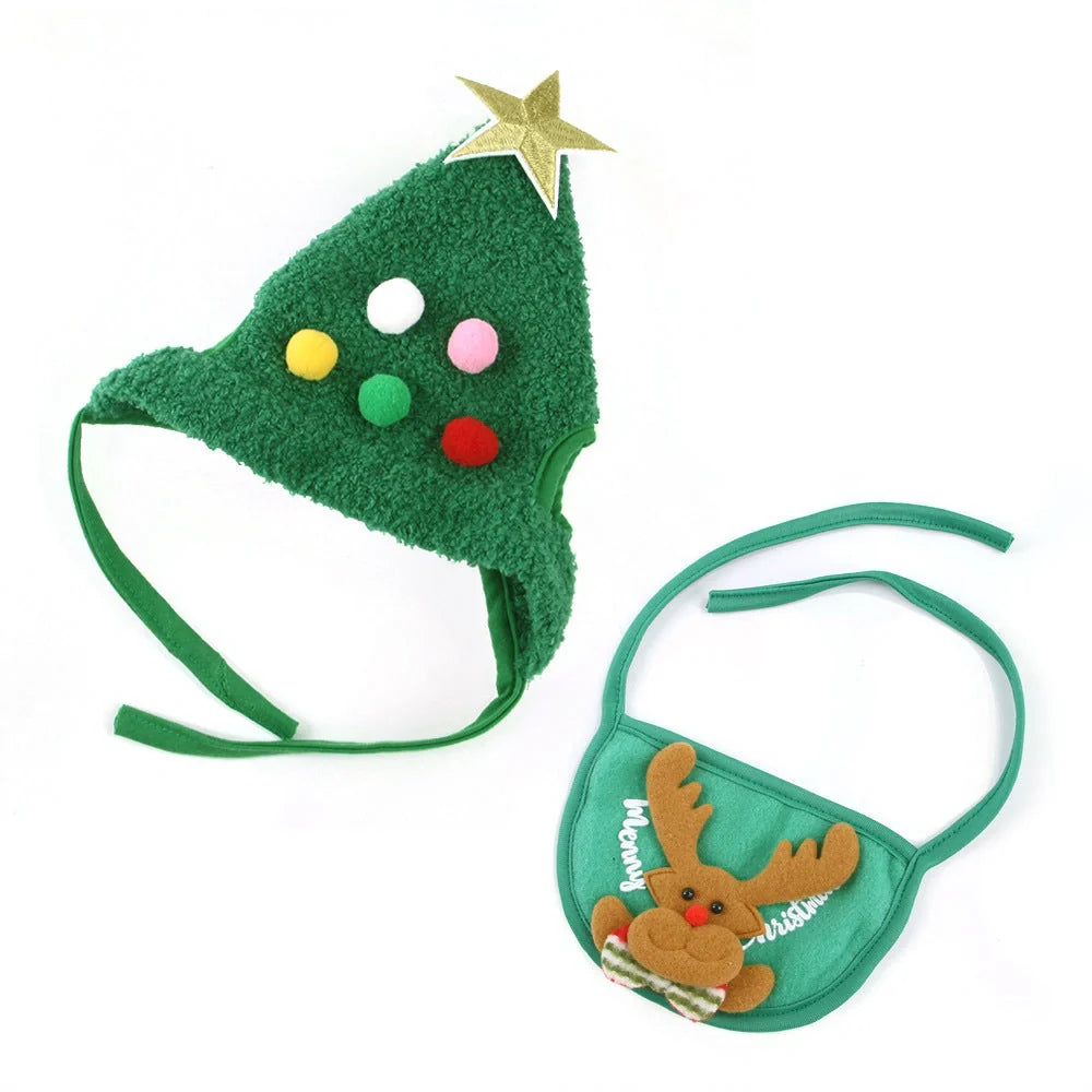 Christmas pet costume in velvet with antlers and bib options for winter warmth