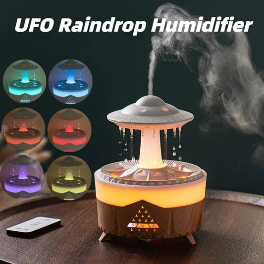 Relaxing cloud-shaped humidifier with raindrop sound, essential oil diffusion, and colorful lighting