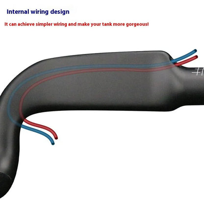 Carbon fibre road bicycle handlebar with double-line design in red, shown from above.