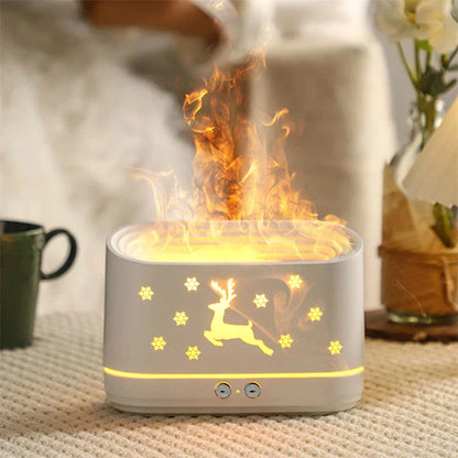 Cozy flame humidifier diffuser with adjustable mist, essential oil diffusion, and mesmerizing flame effect