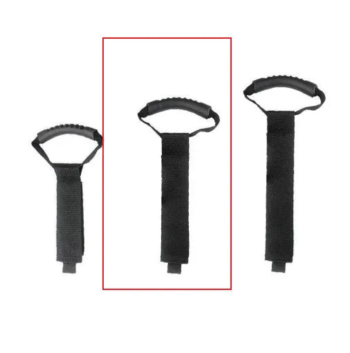 Portable heavy-duty nylon storage strap with Velcro handle for outdoor products, available in S, M, and L.