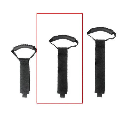 Portable heavy-duty nylon storage strap with Velcro handle for outdoor products, available in S, M, and L.
