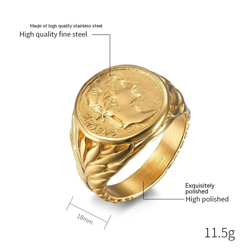 Dashing stainless steel ring with a sleek geometric design, available in steel and gold finishes and a range of sizes