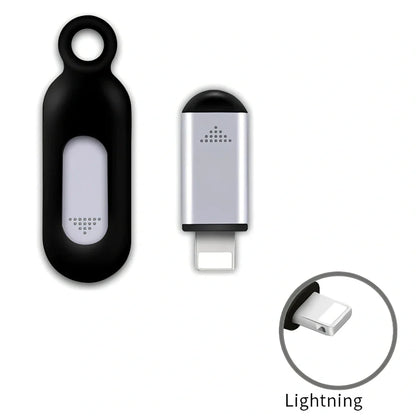 Black mobile phone infrared remote control learning device measuring 42mm by 14mm by 8mm with smartphone connection