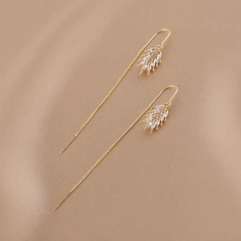 Gold wheat tassel ear string earrings made from copper, women's hanging drop earrings in fashion OL style