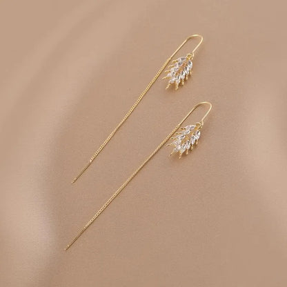 Gold wheat tassel ear string earrings made from copper, women's hanging drop earrings in fashion OL style