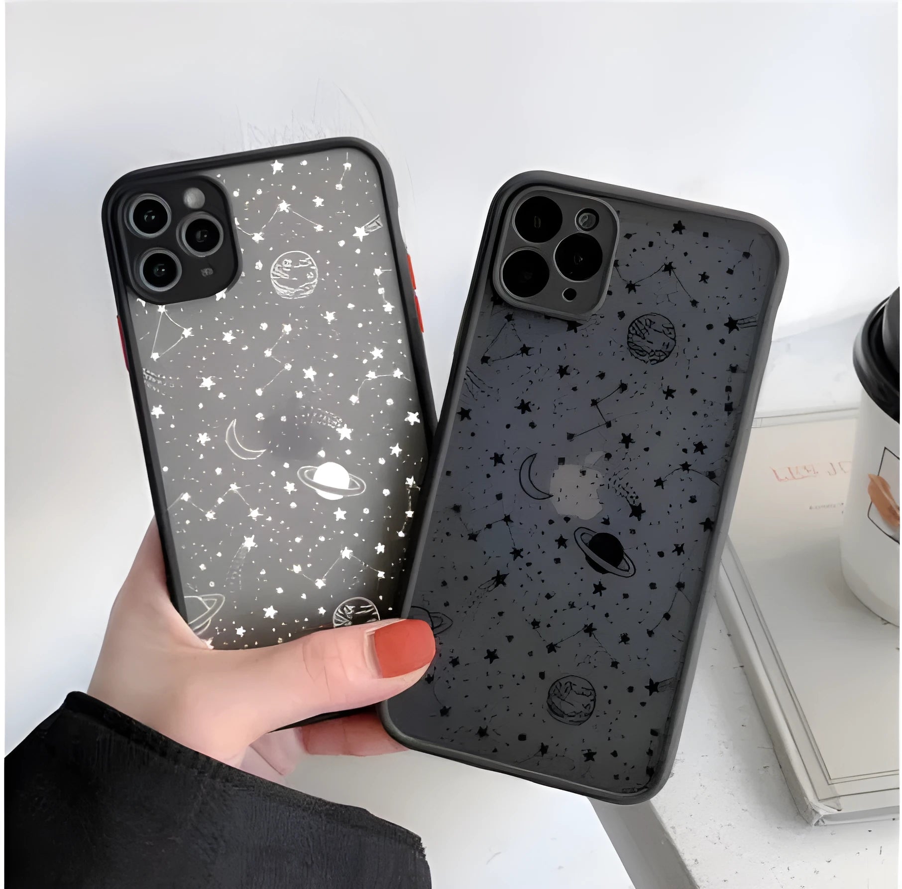 Black star universe patterned iPhone case with skin sensation texture for iPhone 13
