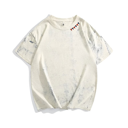 Gray men's loose fit t-shirt with a full coverage tie dye print pattern