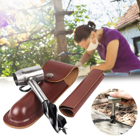 Rugged Outdoor Auger Drill with Genuine Leather Case for Camping, Bushcraft, and Outdoor Survival Tasks