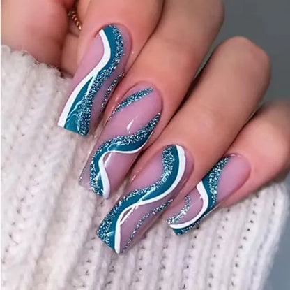 Ballet wave line design nail stickers in 96-piece set with jelly glue tubes