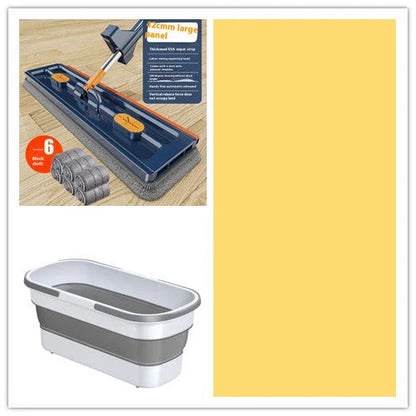 A premium 360° rotating flat mop with a stainless steel handle, suitable for cleaning various flooring types in homes.
