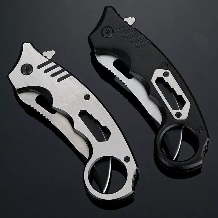 Compact folding knife with brushed steel handle for outdoor survival