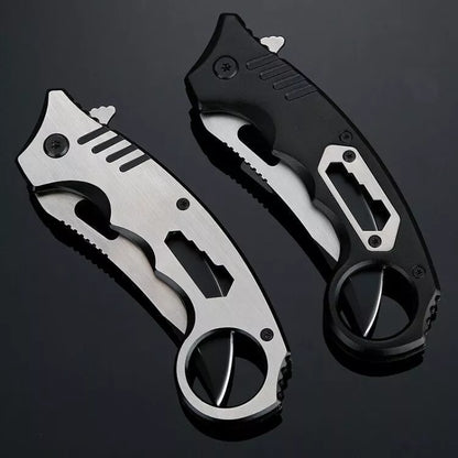 Compact folding knife with brushed steel handle for outdoor survival