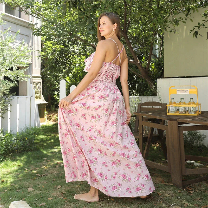 Elegant printed dresses in white colour, featuring various floral and geometric patterns, suitable for British women's fashion