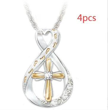 Elegant two-tone cross pendant with sparkling accent, featuring a captivating geometric design and adjustable chain