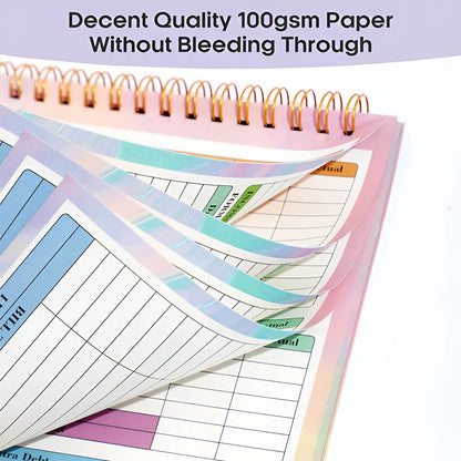 B5 size spiral bound tally book with a blue PP cover, open to show lined pages for financial tracking.