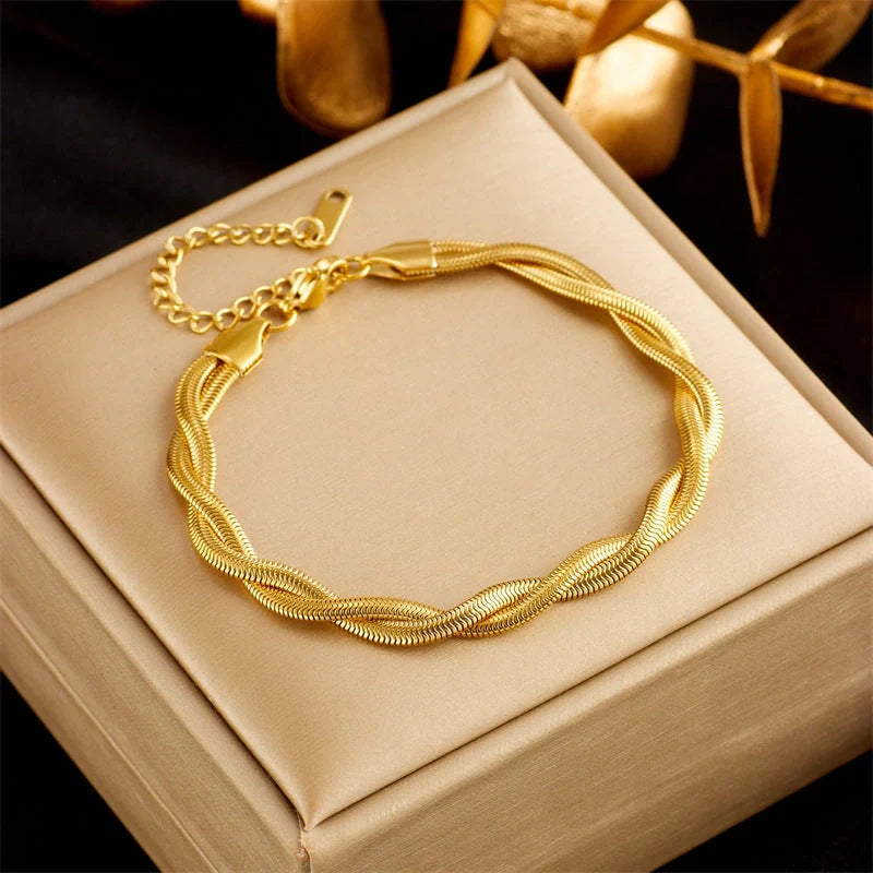 Gold plated stainless steel punk fashion bracelet for women, luxury jewellery with unique design