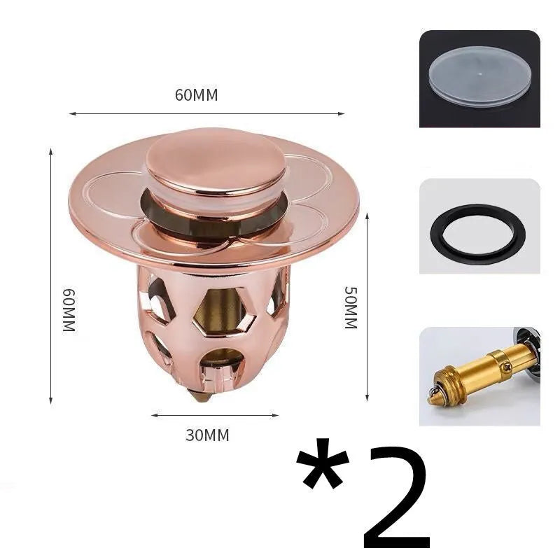 Copper core bouncing washbasin drain plug with universal 1.1-1.5 inch head in metallic finish