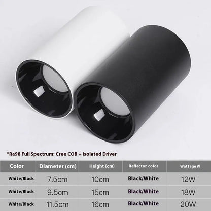 LED surface mounted spotlight in aluminium, 75 x 100mm to 115 x 160mm, 12W to 24W, White Black or All Black, anti-glare