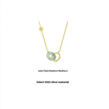 Sterling silver bamboo joint peace buckle necklace with O-ring chain and pearl accents