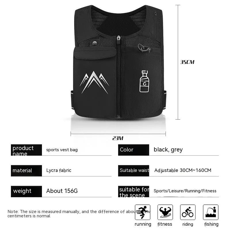 Sports running vest with mesh fabric and mobile phone pocket in black or grey colours