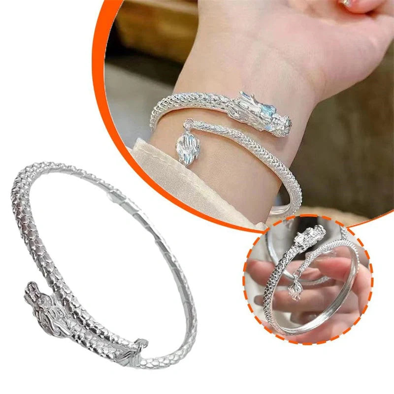 Adjustable Chinese dragon tail bangle with intricate relief design