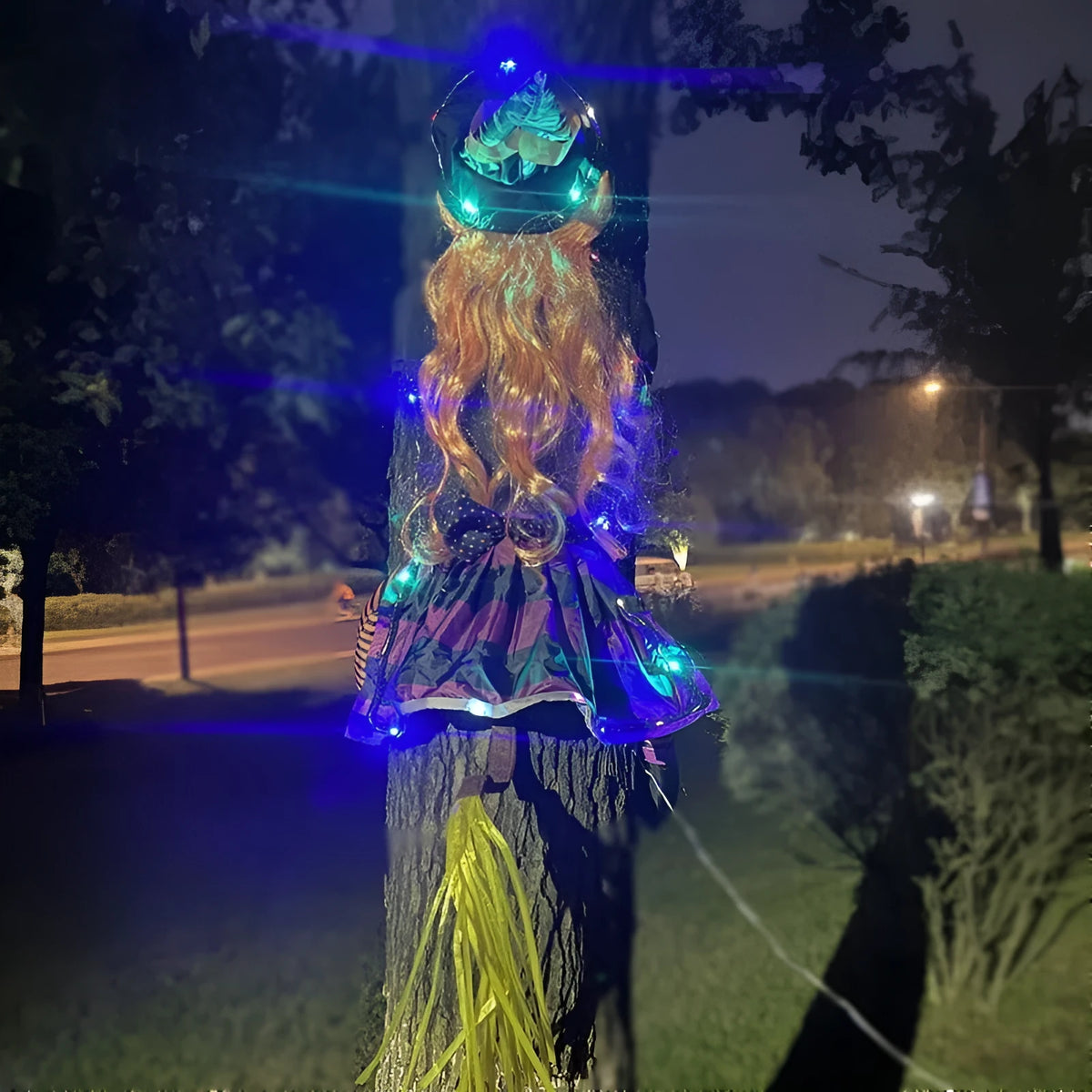 Cloth witch pendant with string of lights for outdoor courtyard hanging decoration, American style