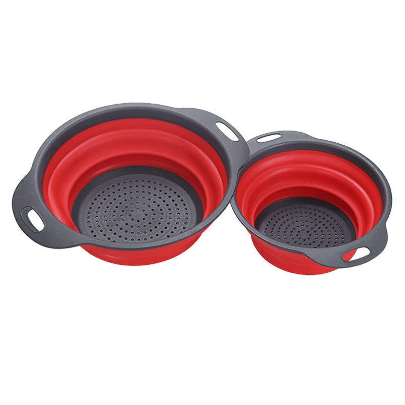 Collapsible silicone colander for washing and draining fruits and vegetables in the kitchen