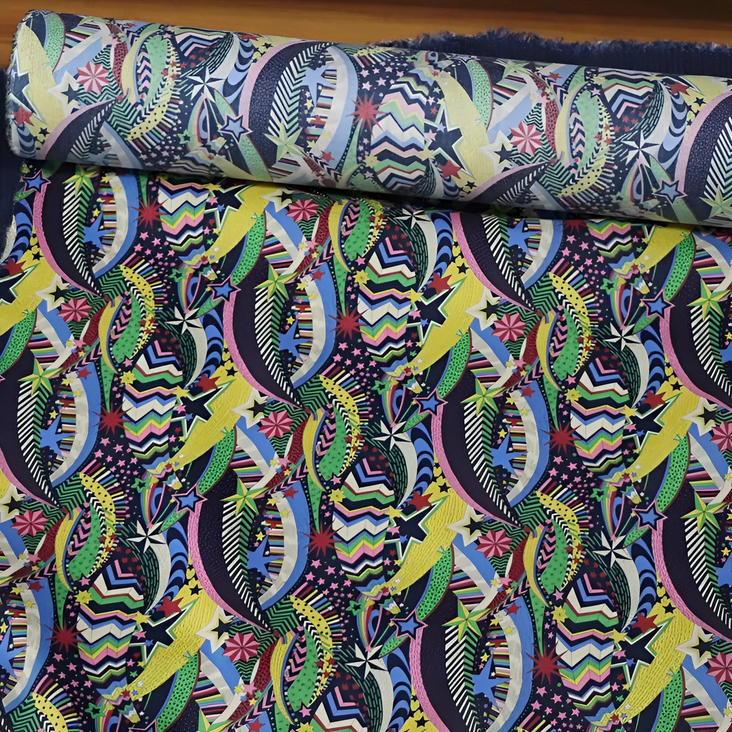 Blue cotton fabric with plant and flower digital printing, 145cm wide textile material