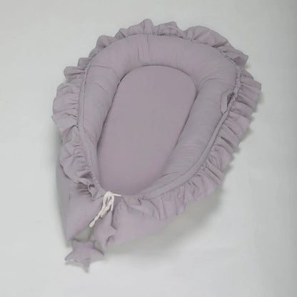 Lace Cotton Baby Bionic Bed Portable in pink, blue, purple, and beige