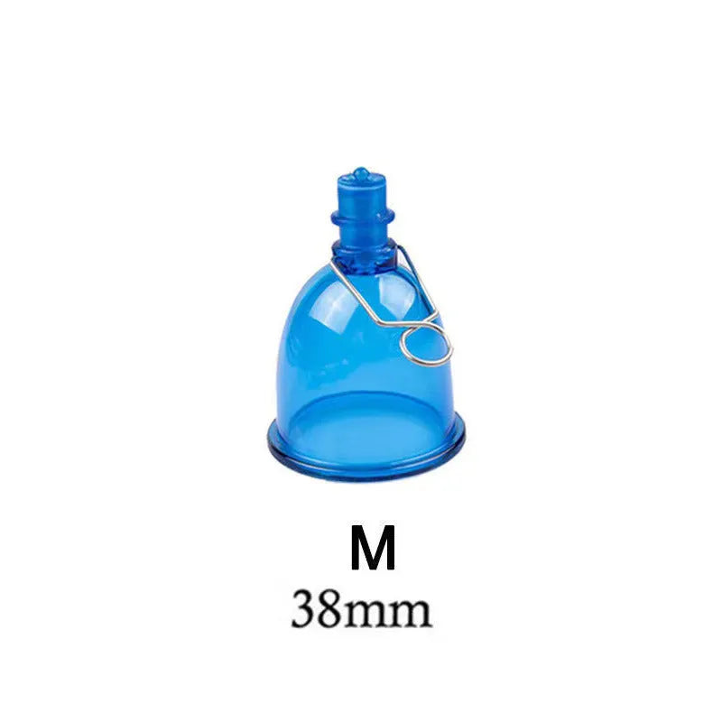 Blue silicone male physical stretch exerciser shown in three sizes: small, medium, and large.