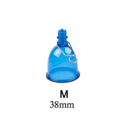 Blue silicone male physical stretch exerciser shown in three sizes: small, medium, and large.