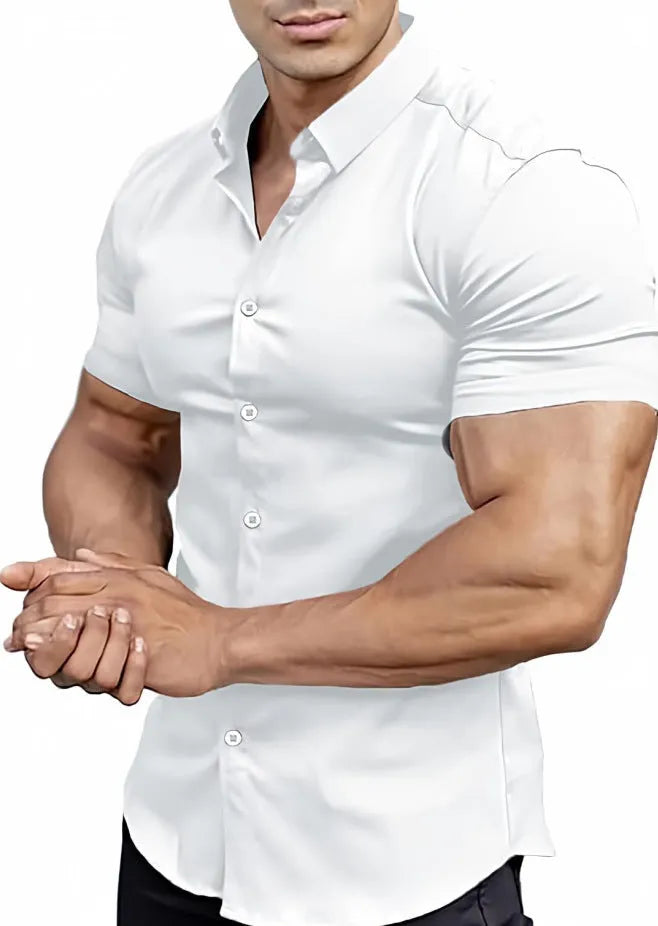 Men's short sleeve printed shirt with collar in brown, available in sizes S to 5XL