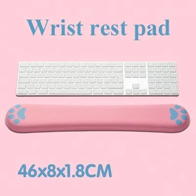 Memory foam keyboard wrist rest pad in six colours showing 46cm width and cloth surface
