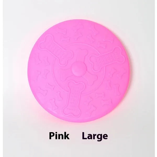 Plastic rubber Frisbee dog toy in green, large size, for outdoor fetch.