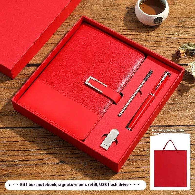 A5 soft PU leather notebook in Business Brown colour, showing thick wood-free paper inside.
