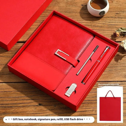A5 soft PU leather notebook in Business Brown colour, showing thick wood-free paper inside.