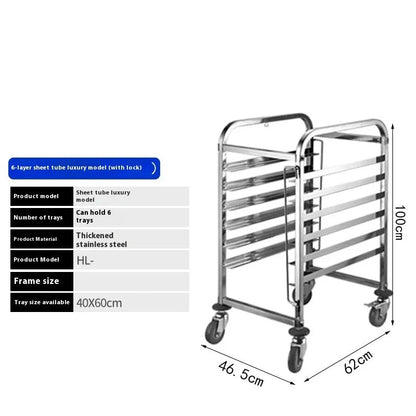 Stainless steel six-layer baking tray rack with a 40x60cm frame for commercial kitchen storage.