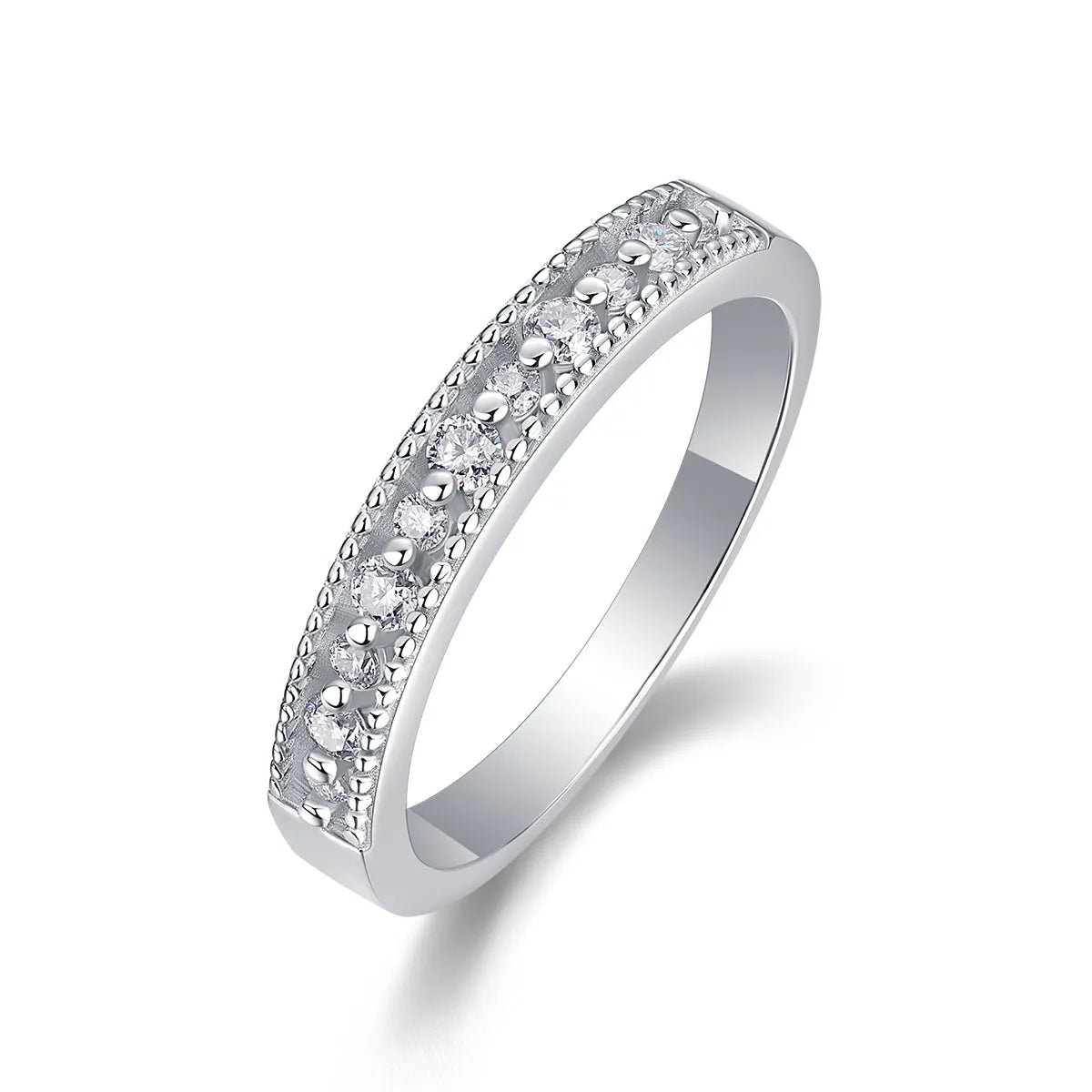 Wedding ring set with moissanite below 0.1 carat, S925 silver platinum plated, sizes 5 to 9, gift box.