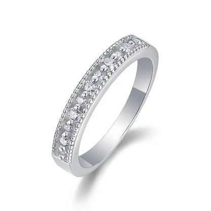 Wedding ring set with moissanite below 0.1 carat, S925 silver platinum plated, sizes 5 to 9, gift box.