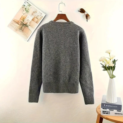 Dark grey women's polyester cardigan with button front and long sleeves