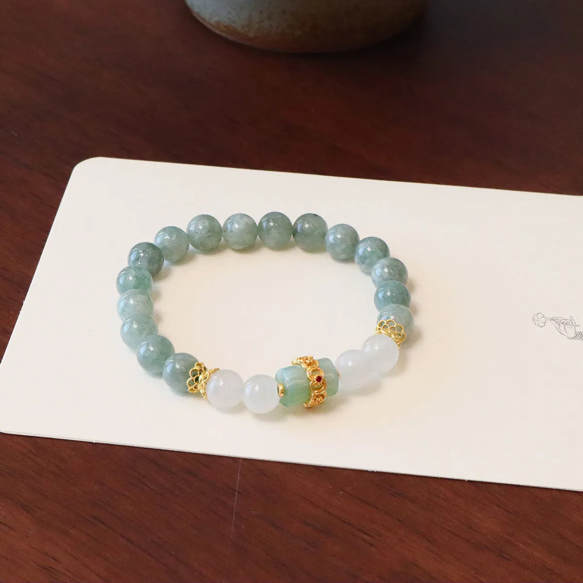 Myanmar jade safety buckle pendant bracelet with crystal accents in New Chinese Style design