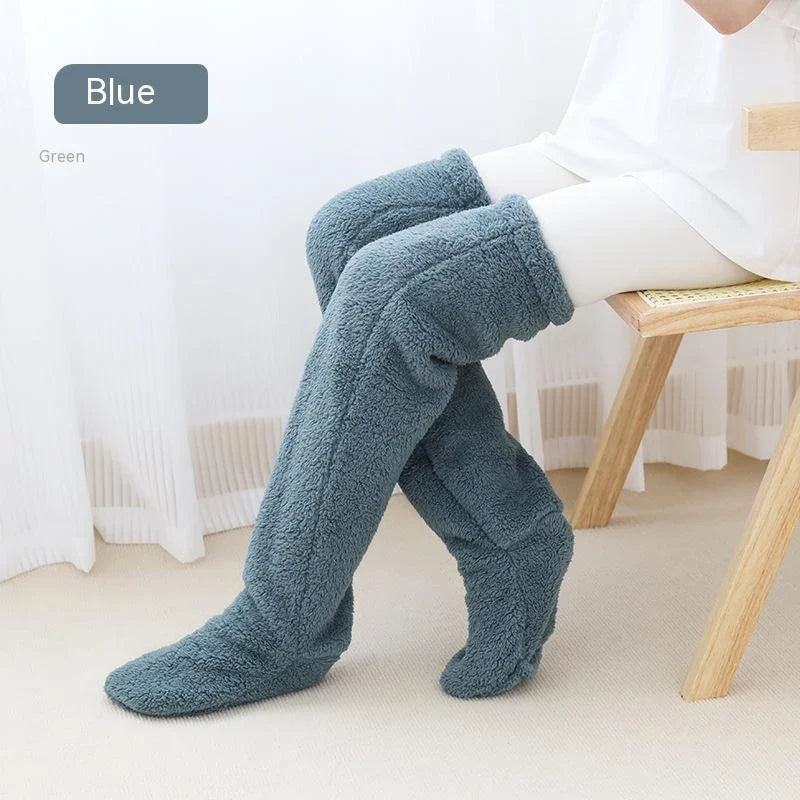 Cozy over-the-knee fuzzy socks in a variety of colors for winter warmth and comfort