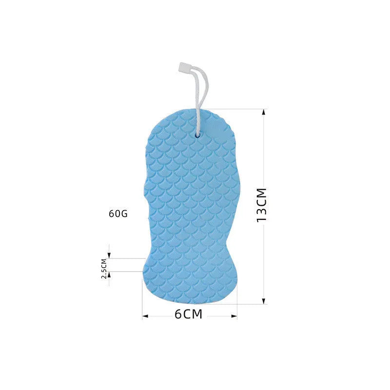 3D fish scale pattern bath sponge in white, grey, pink, or light blue for gentle exfoliation
