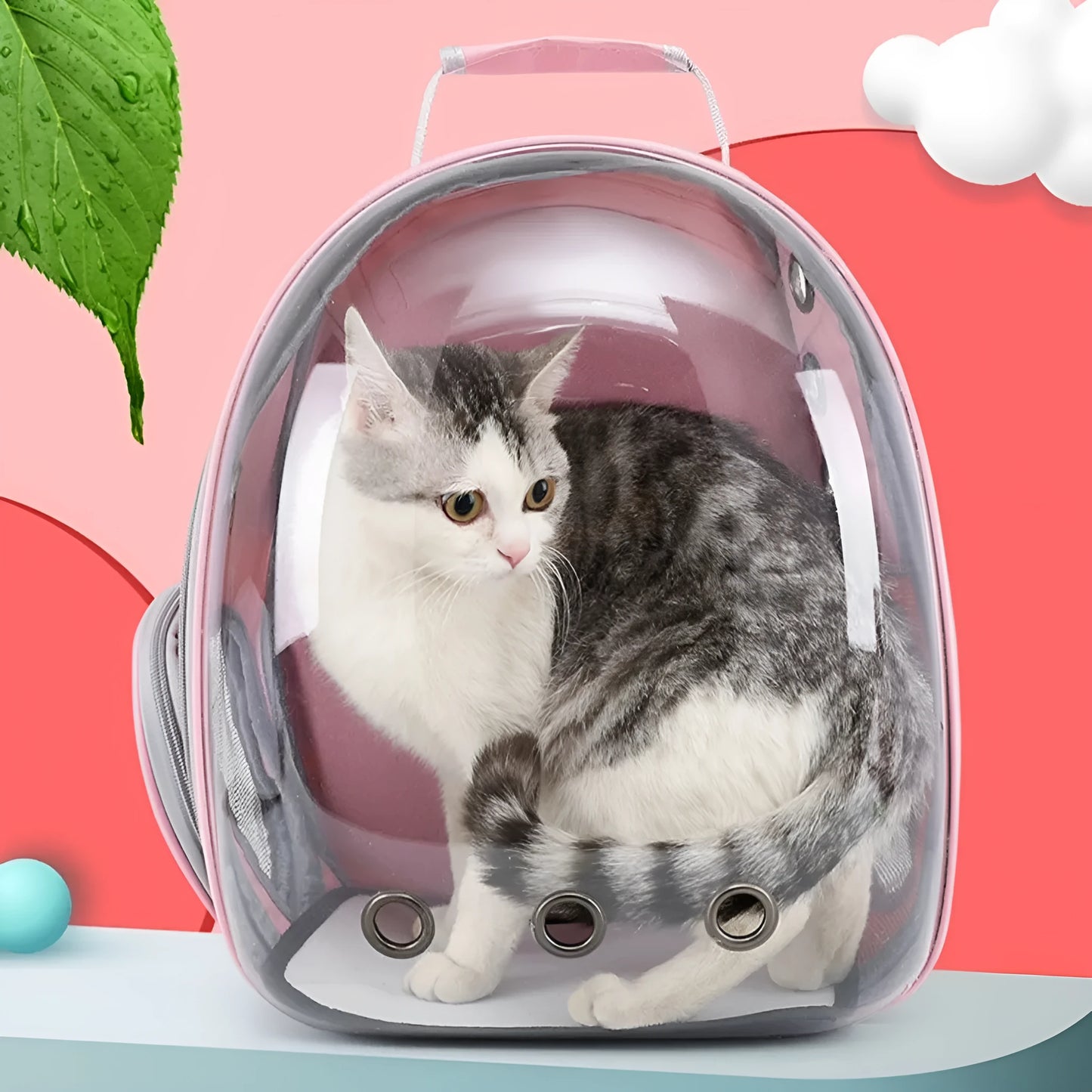 Grey PC plastic side opening pet carrier backpack for cats on a white background.